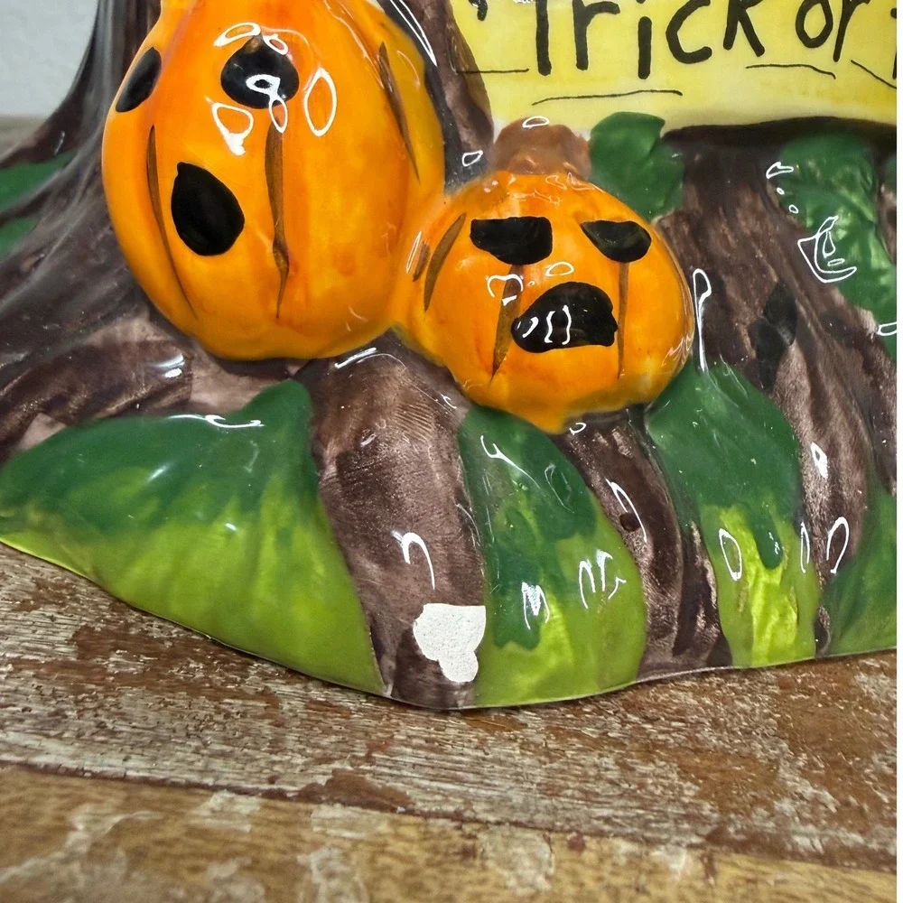 Blue Sky Halloween Webster Trick or Tree Ceramic Cookie Jar Canister Spider Lid